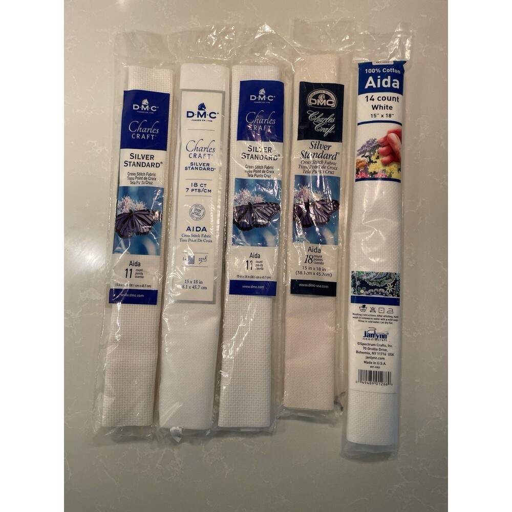 Lot of 5 Sealed Cross Stitch Needlepoint Fabrics 15”x18” Cotton